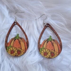 FALL Pumpkin and Sunflowers Wooden Earrings